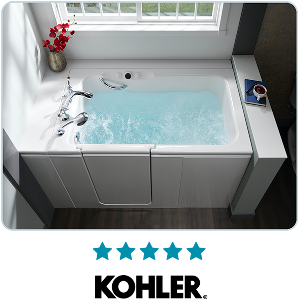 Kohler walk-in bath filled with water