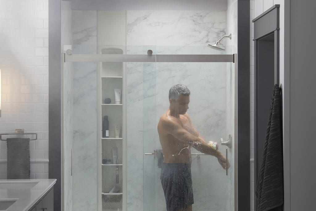 man taking a hot shower