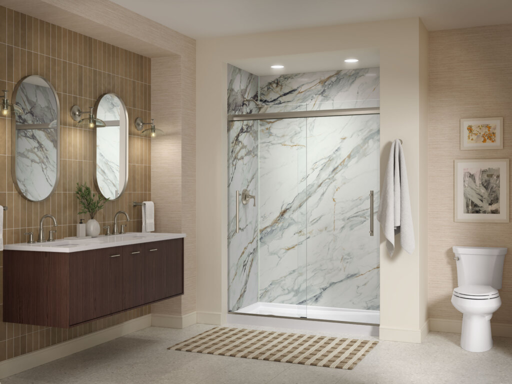 Contemporary bathroom with KOHLER LuxStone shower system